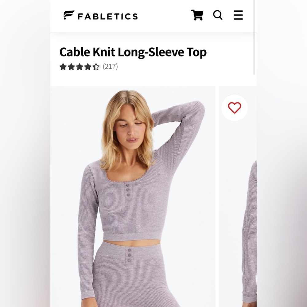 NWT FABLETICS cable knit long sleeve crop top